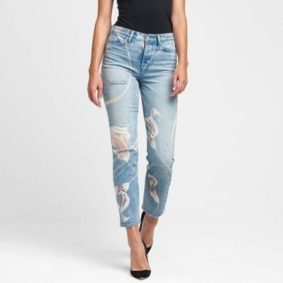 NWT Hudson Jeans Zoeey Light Blue Wash Floral Printed Cropped Jeans Size 24